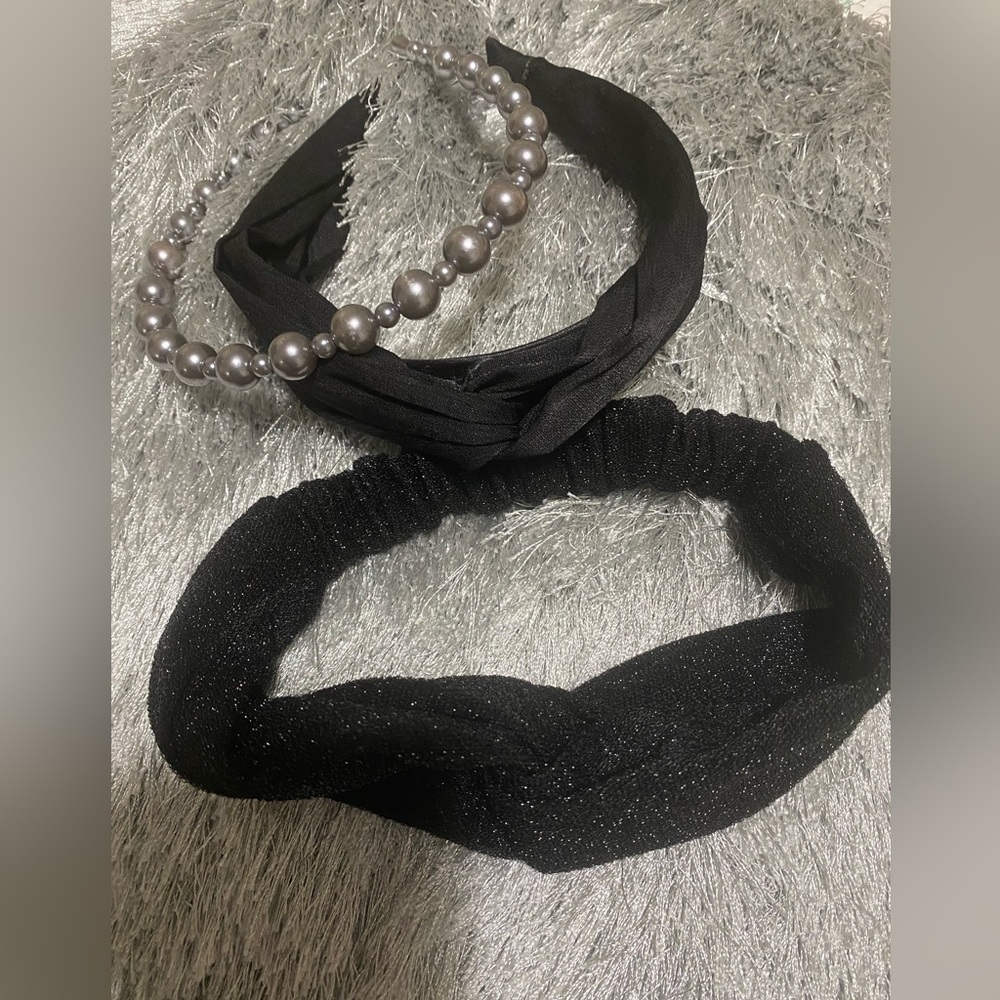Chic Black and Silver Pearl Headband trío